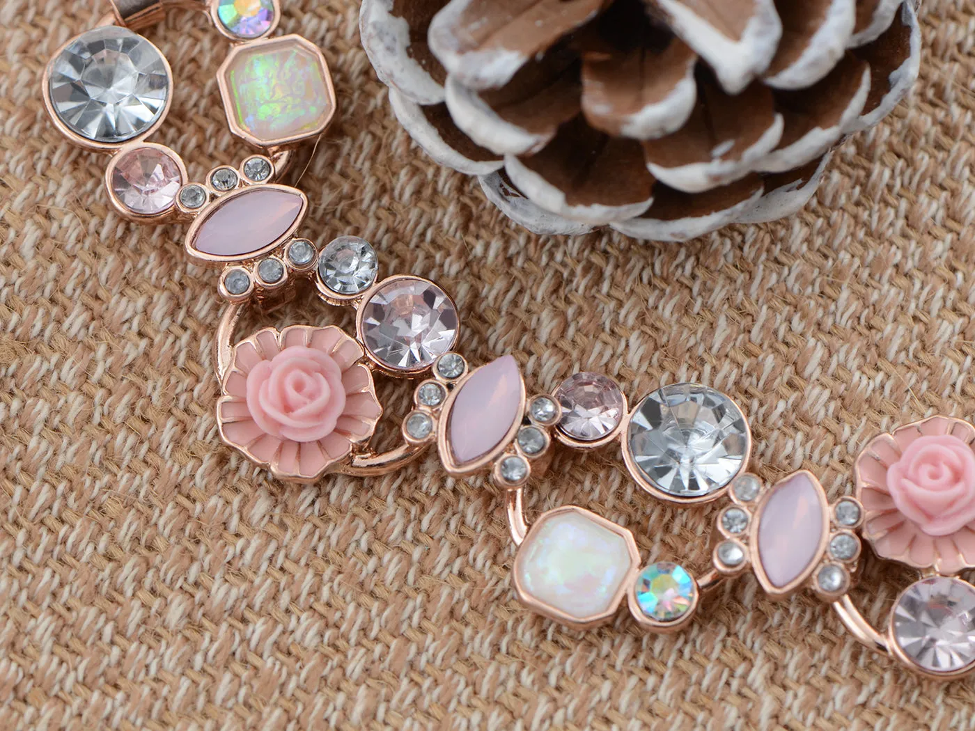 Rose Gold D Flower Beaded Bib Collar Chain Statement Necklace