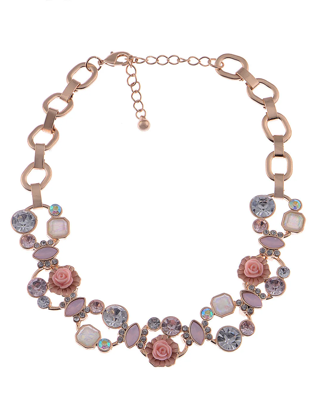 Rose Gold D Flower Beaded Bib Collar Chain Statement Necklace