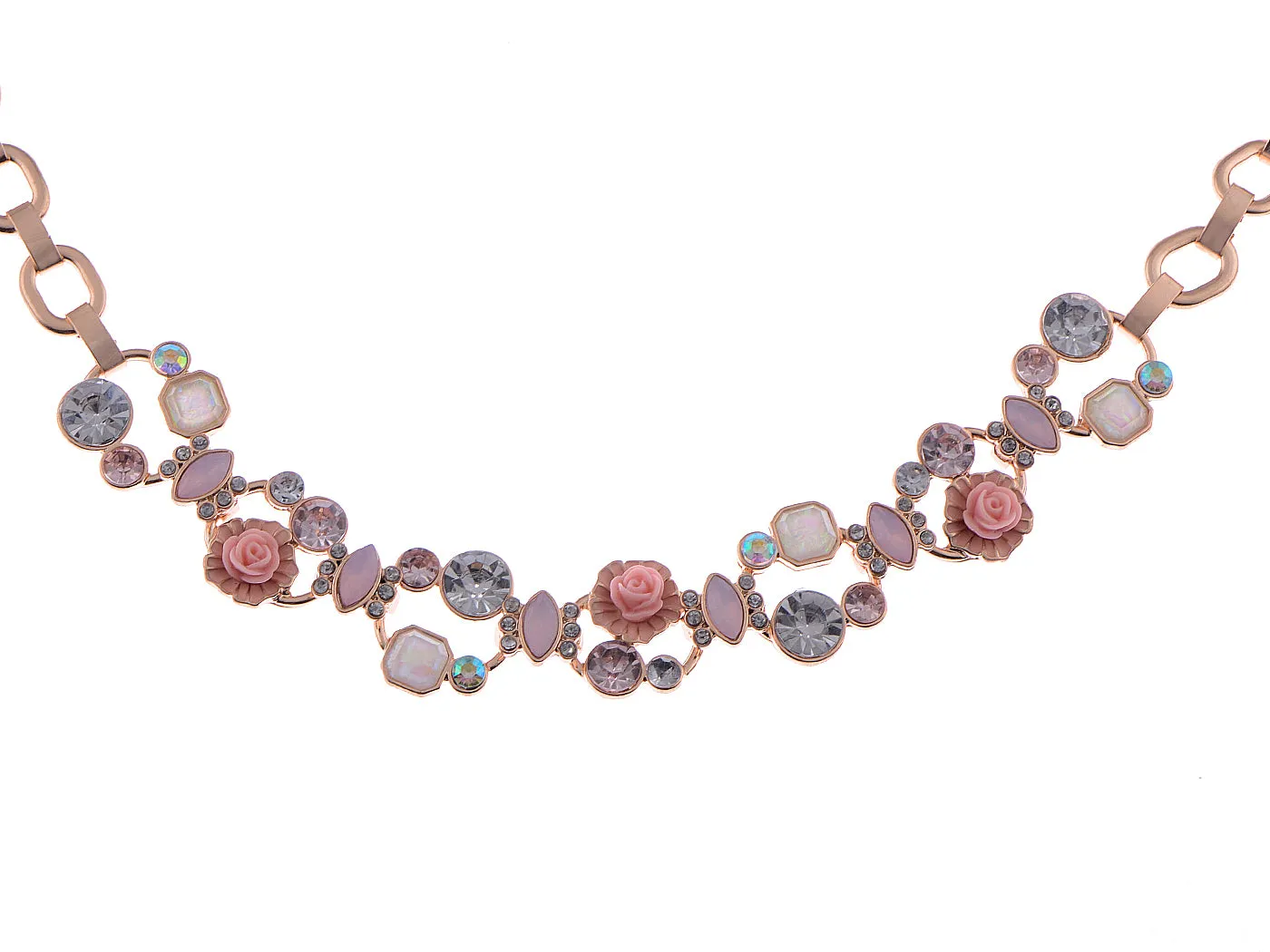 Rose Gold D Flower Beaded Bib Collar Chain Statement Necklace