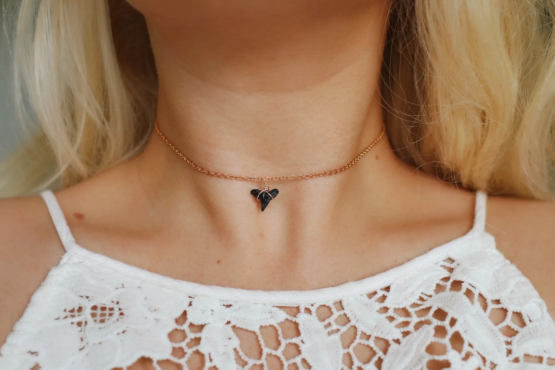 Rose Gold Mini Mako Shark Tooth Choker Necklaces