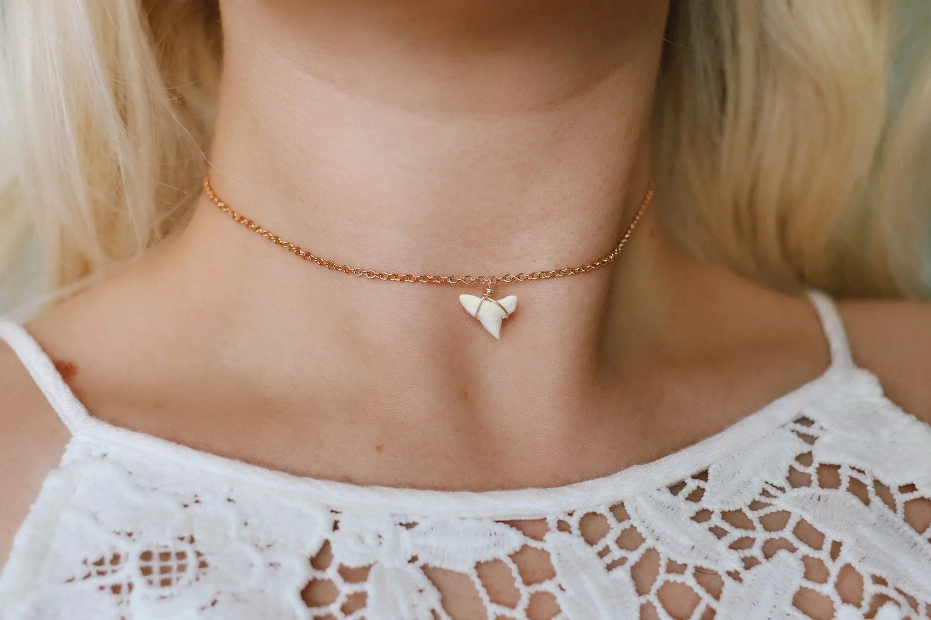 Rose Gold Mini Mako Shark Tooth Choker Necklaces
