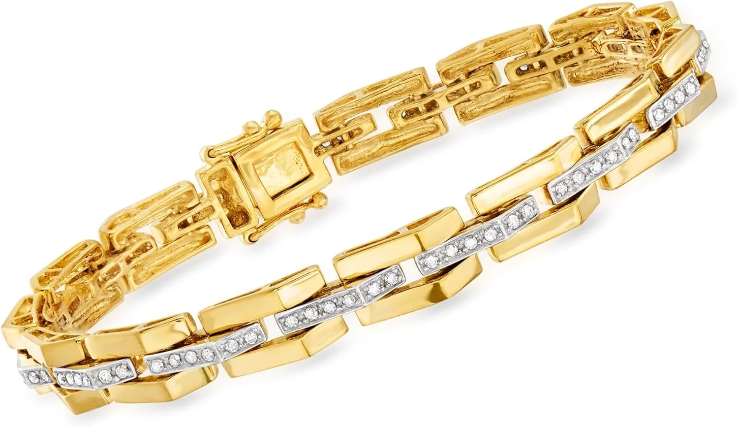 Ross-Simons 0.60 ct. t.w. Diamond Bar Link Bracelet in 18kt Gold Over Sterling. 7 inches