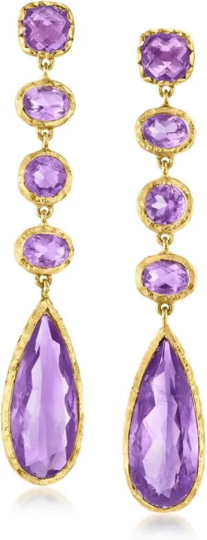 Ross-Simons 26.40 ct. t.w. Amethyst Drop Earrings in 18kt Gold Over Sterling