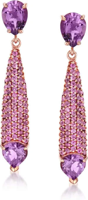 Ross-Simons 3.30 ct. t.w. Amethyst and 1.40 ct. t.w. Rhodolite Garnet Drop Earrings in 18kt Rose Gold Over Sterling