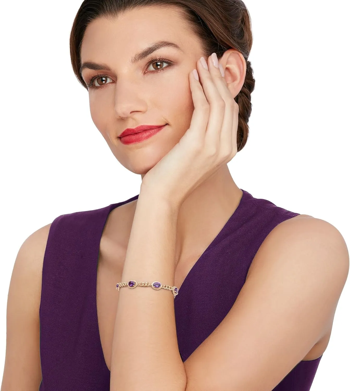 Ross-Simons 4.40 ct. t.w. Amethyst Link Bracelet in 18kt Gold Over Sterling Silver