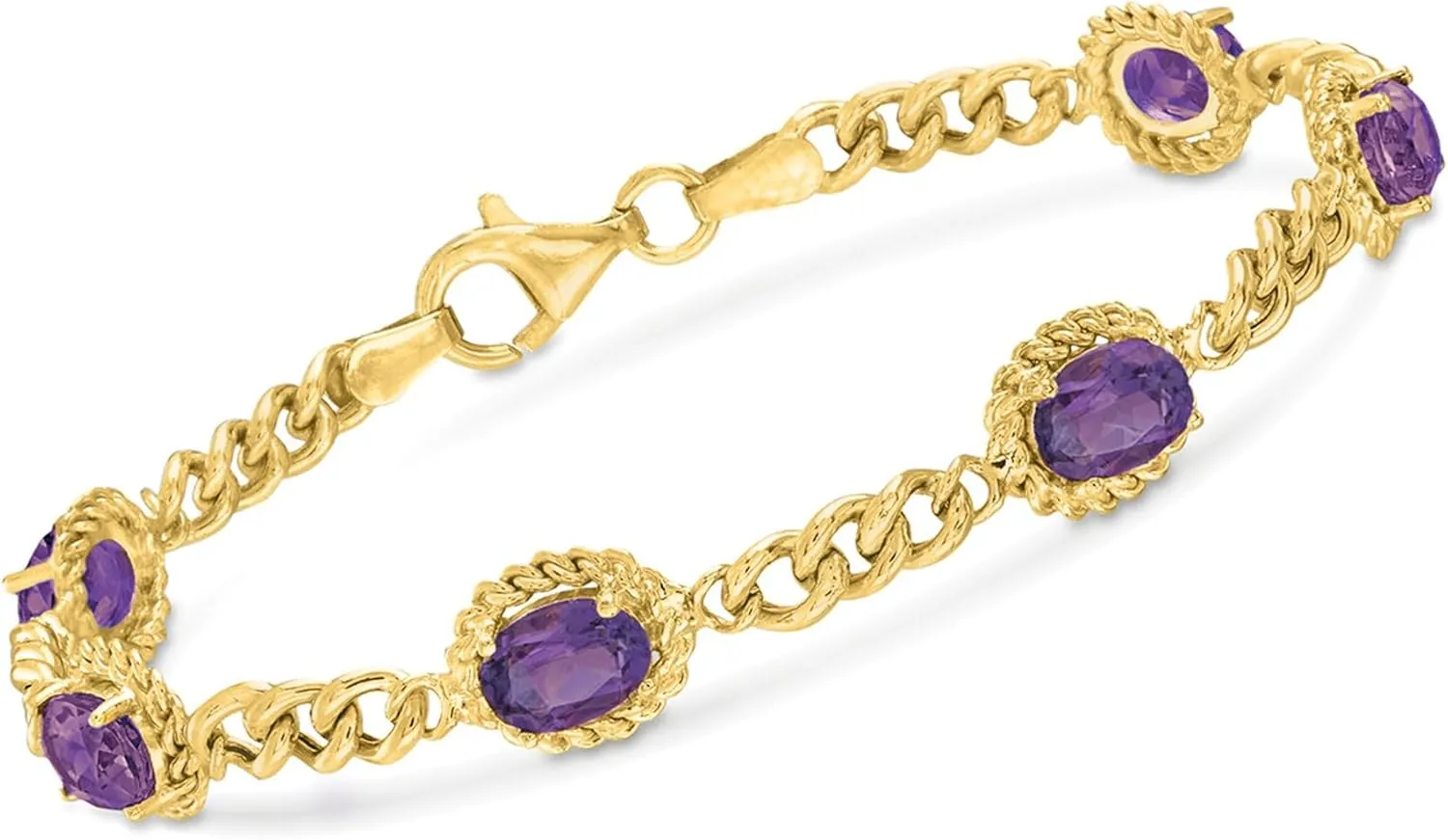 Ross-Simons 4.40 ct. t.w. Amethyst Link Bracelet in 18kt Gold Over Sterling Silver