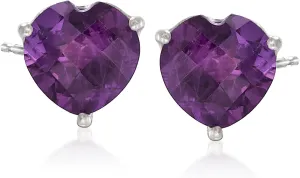 Ross-Simons 5.50 ct. t.w. Amethyst Heart Stud Earrings in Sterling Silver