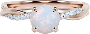 Round Opal Engagement Ring Rose Gold Plated Moissanite Wedding Rings for Women Opal Promise Ring Opal Ring for Women Womens Gift for Her