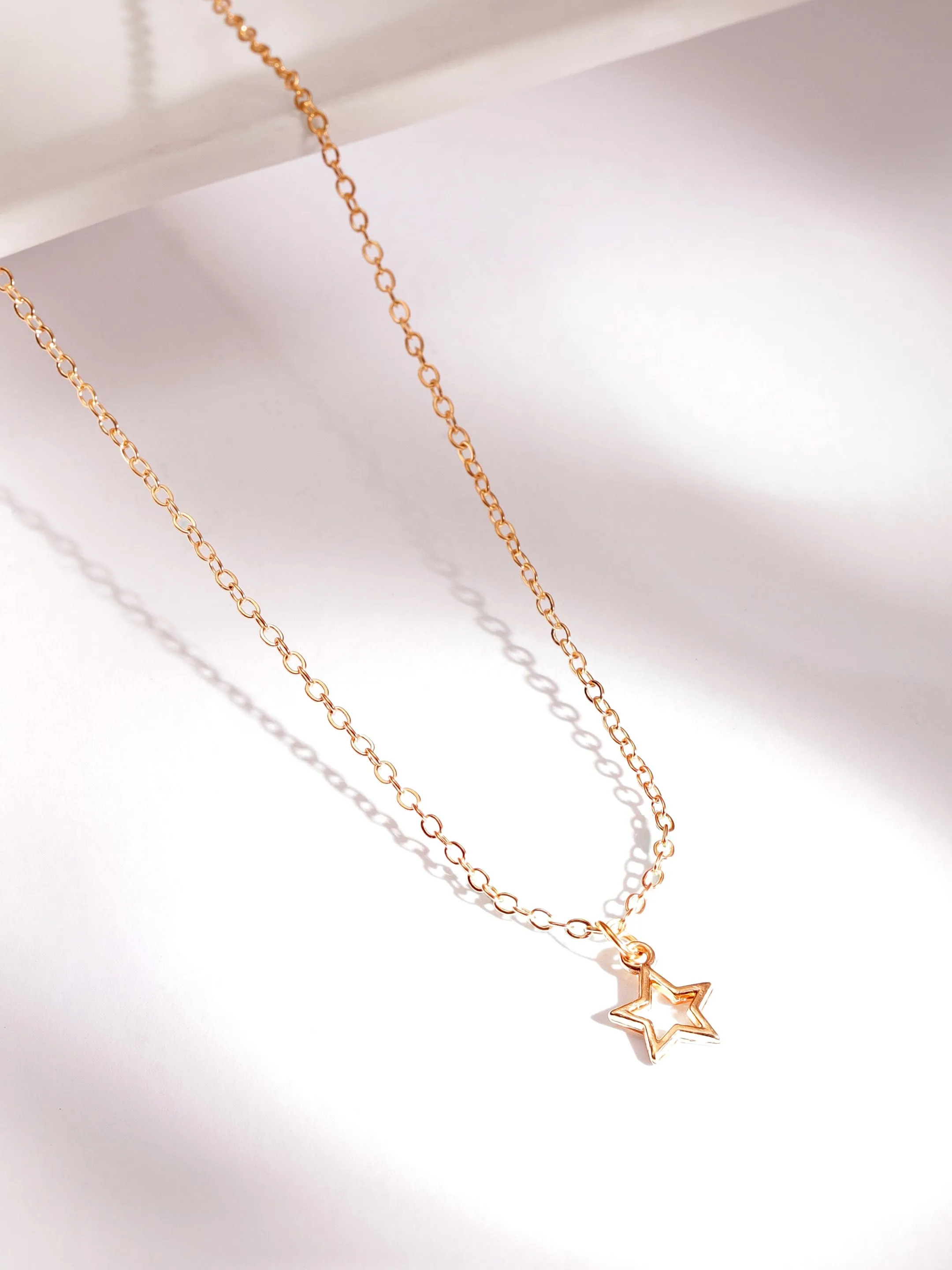 Rubans 18K Gold Plated Multicolor Beaded Star Charm Multi-Layered Necklace