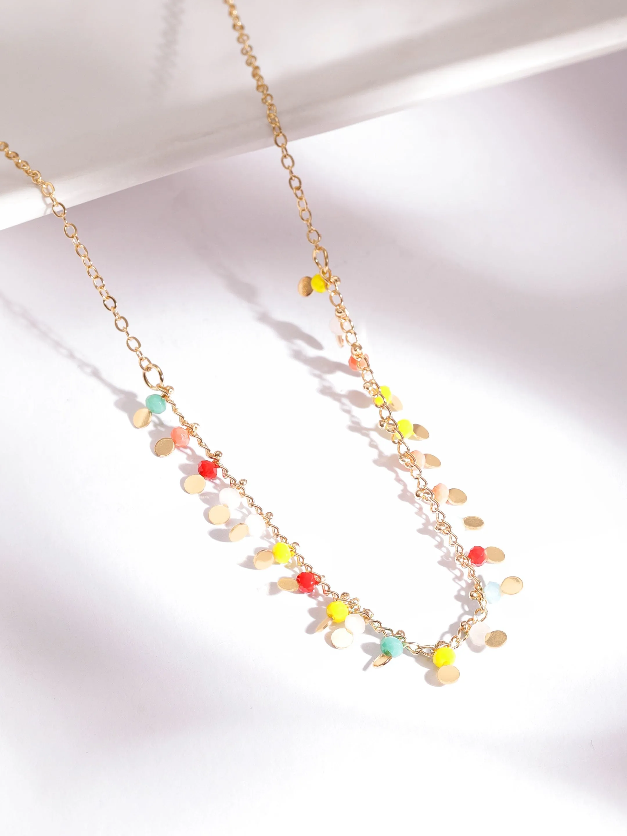 Rubans 18K Gold Plated Multicolor Beaded Star Charm Multi-Layered Necklace