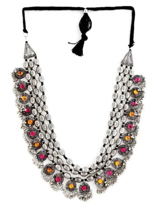 Rubans Kanika Mann in Rubans Oxidised Boho Color stone Statement Necklace