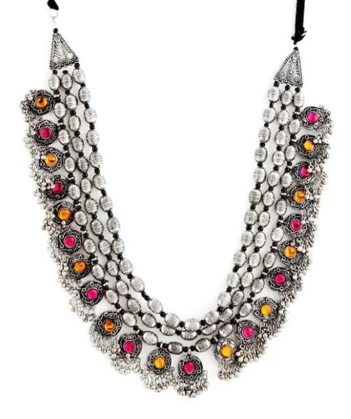 Rubans Kanika Mann in Rubans Oxidised Boho Color stone Statement Necklace