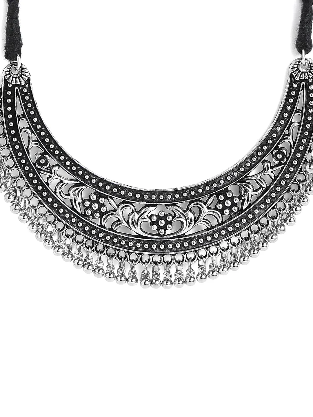 Rubans Oxidised Silver Plated Handcrafted Filligree Necklace