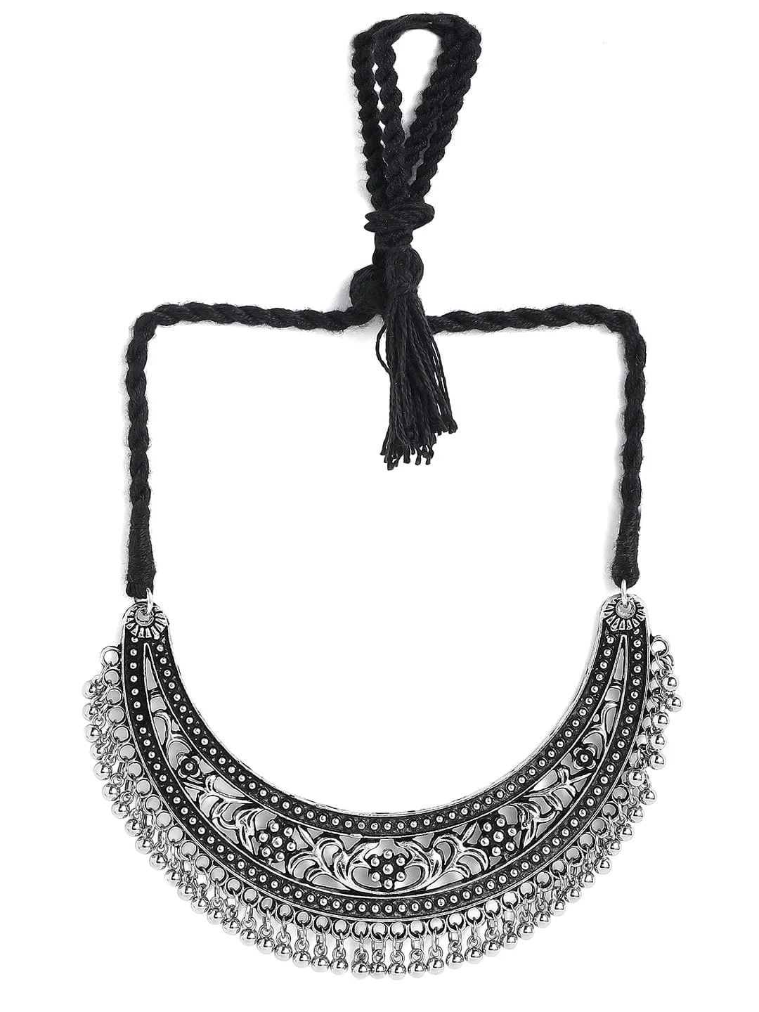 Rubans Oxidised Silver Plated Handcrafted Filligree Necklace