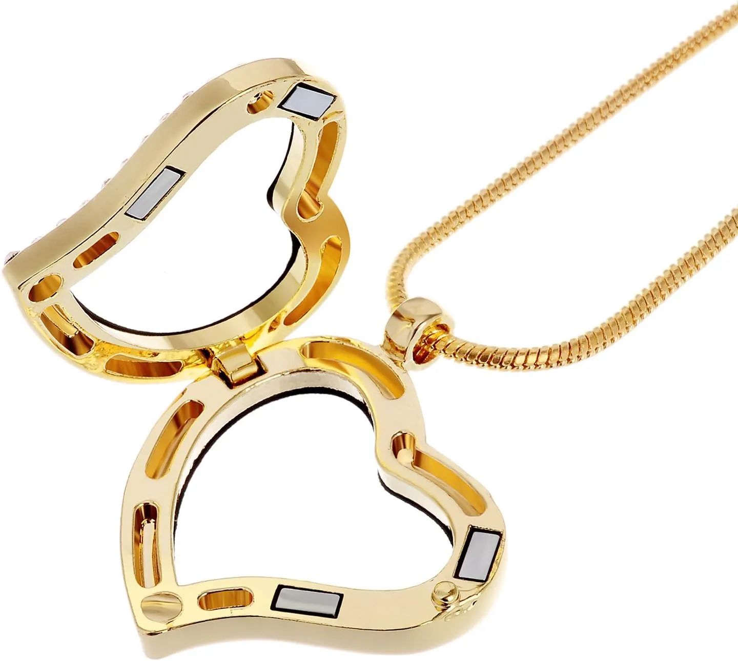 RUBYCA Living Memory Heart Locket Snake Chain Necklace Crystal Floating Charm DIY Gold Tone 1Pcs