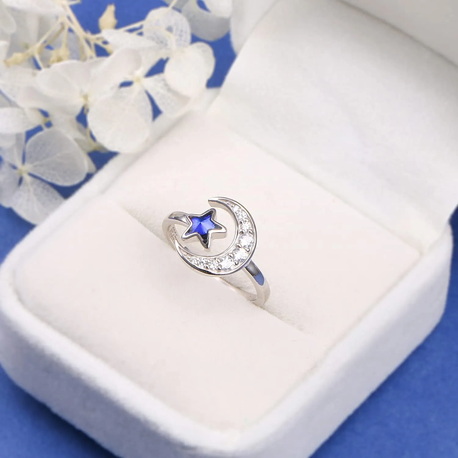 S925 Sterling Silver Rings for Women, Snake/Rose Flower/Leaf /I am enough/Elephant/Crescent Moon and Star/Natural Moonstone/Gothic Black Skull/Couple Inspirational Band Rings Adjustable Size Ring Birthday Christmas Gifts for Women