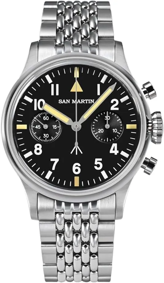 San Martin 38.5mm Chronograph Men's Pilot Watch Luxury ST1901 Manual Mechanical Military Flieger Wristwatches