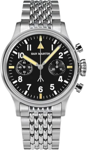 San Martin 38.5mm Chronograph Men's Pilot Watch Luxury ST1901 Manual Mechanical Military Flieger Wristwatches