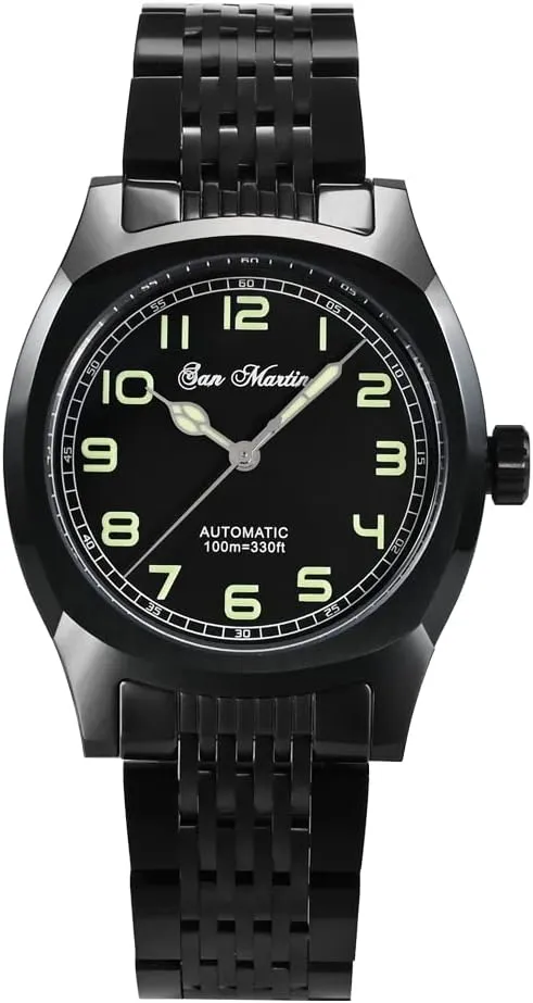 San Martin 38mm Original Plating Black Vintage Sports Mens Watches Sapphire Glass Simple Military Style Watch Classic Luxury Men Mechanical Wristwatches