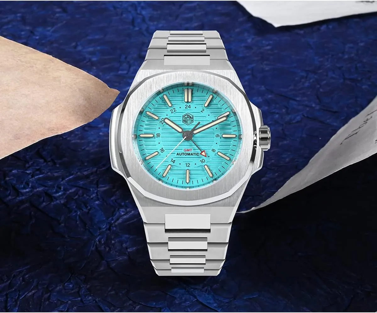 San Martin 43mm Classic Business Luxury GMT Men's Watch Automatic Mechanical Watches for Men Sapphire Glass10Bar BGW-9 Luminous