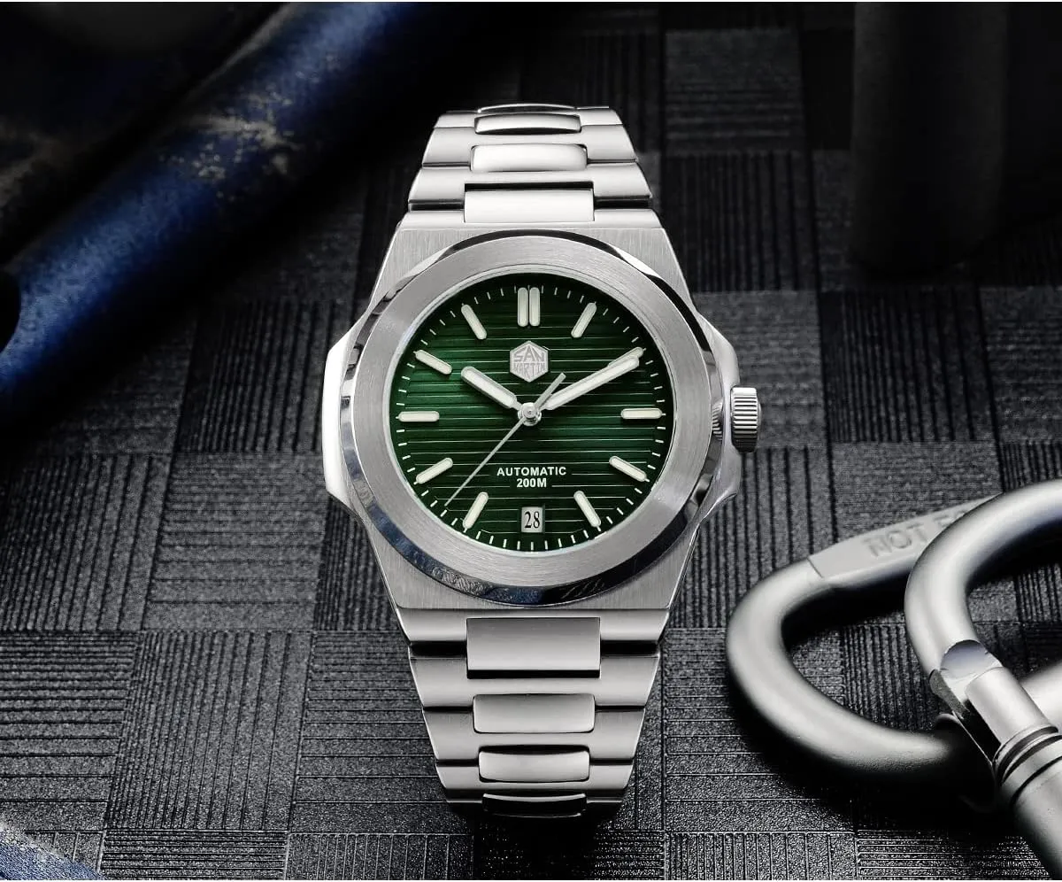 San Martin Luxury Business Diver Mens Watches Sapphire Glass Retro Classic Stainless Steel Men Automatic Mechanical Watches 20Bar Luminous PT5000 Wrist Watch