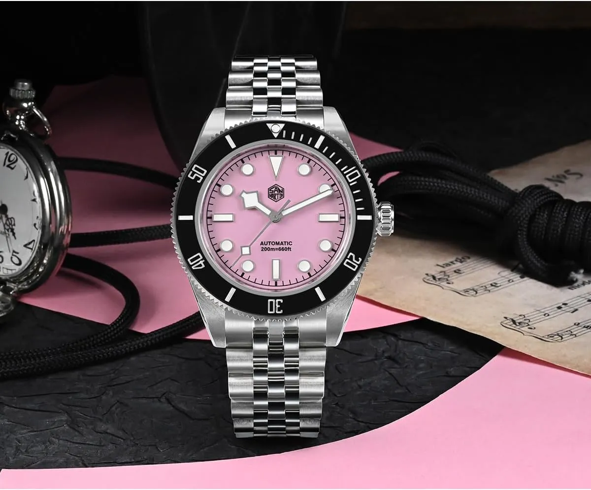 San Martin Pink BB Classic Luxury Diver Men's Watch NH35 Automatic Mechanical Sapphire Waterproof Watch SN0128