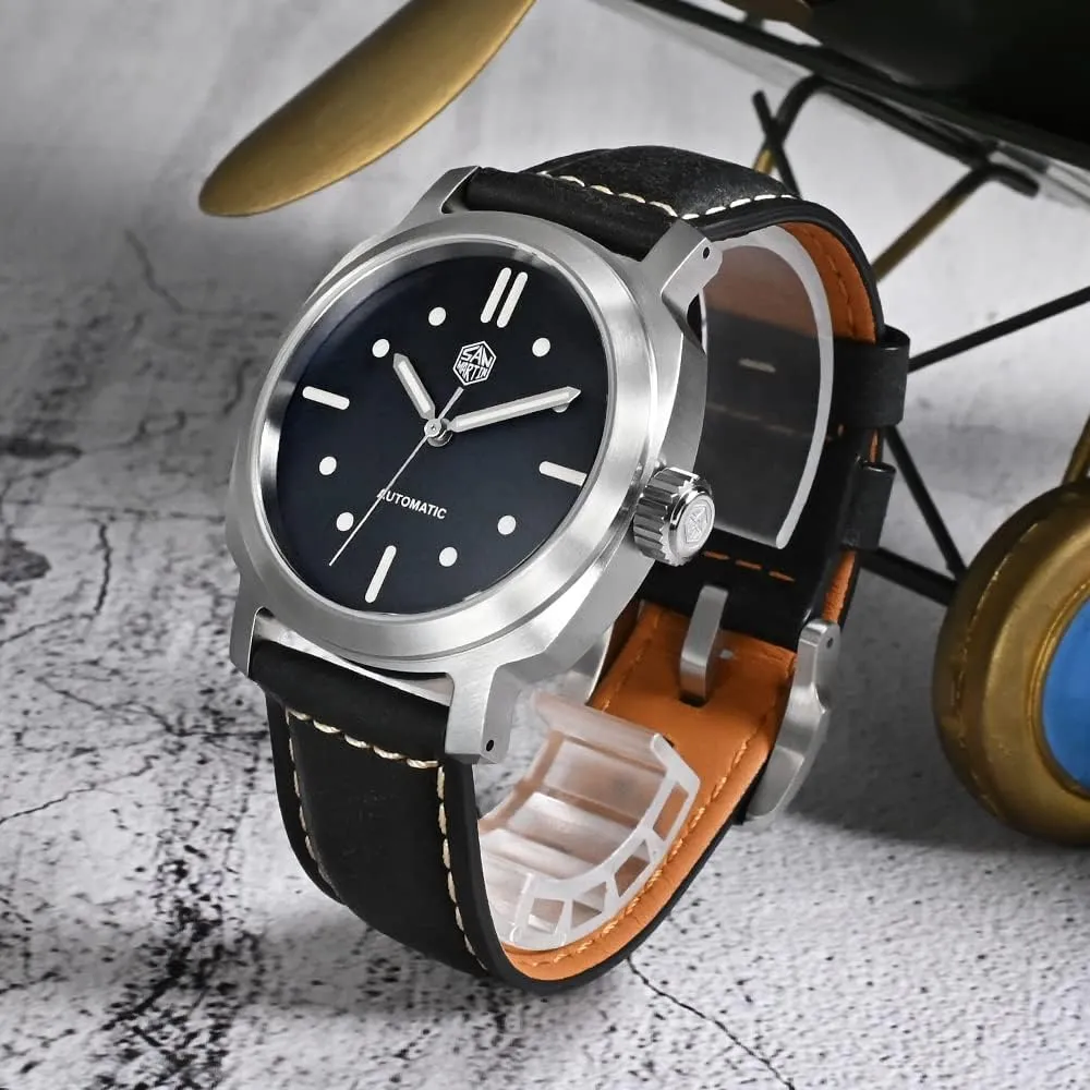 San Martin SN0065G 40mm YN55 Vintage Classic Automatic Mechanical Men Watch Sapphire Glass 10 Bar BGW-9 Leather Strap Wristwatch