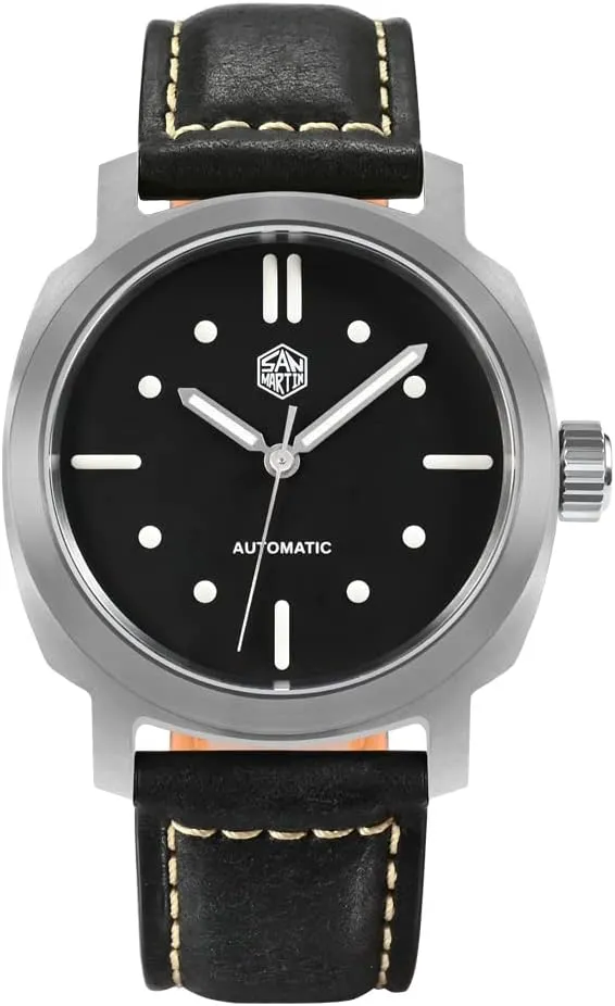 San Martin SN0065G 40mm YN55 Vintage Classic Automatic Mechanical Men Watch Sapphire Glass 10 Bar BGW-9 Leather Strap Wristwatch