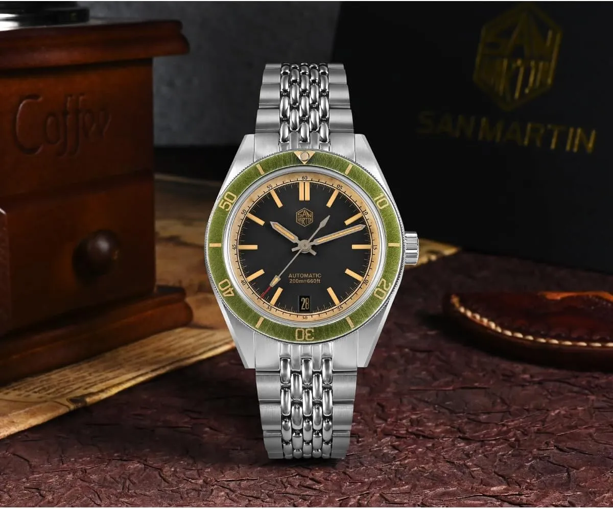San Martin SN0116 Vintage Distressed Effect Men Dive Watches NH35 Automatic Mechanical Watch Waterproof Watch