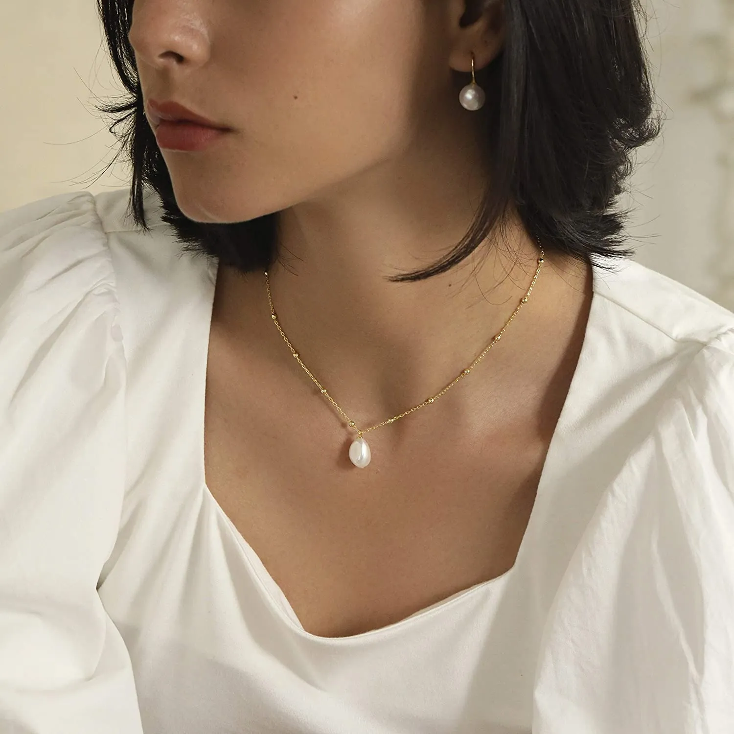 Satellite Chain Baroque Pearl Choker Necklace