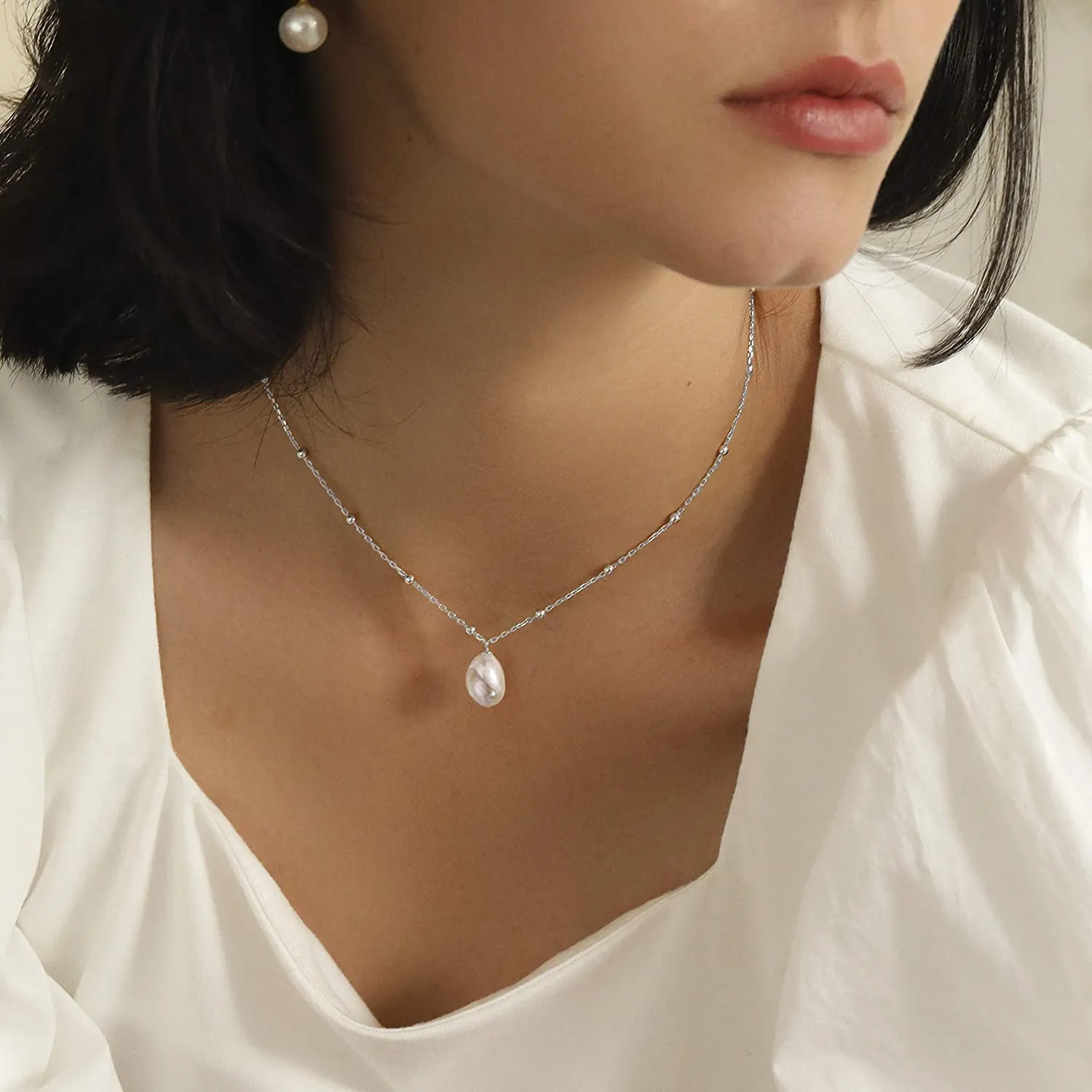 Satellite Chain Baroque Pearl Choker Necklace