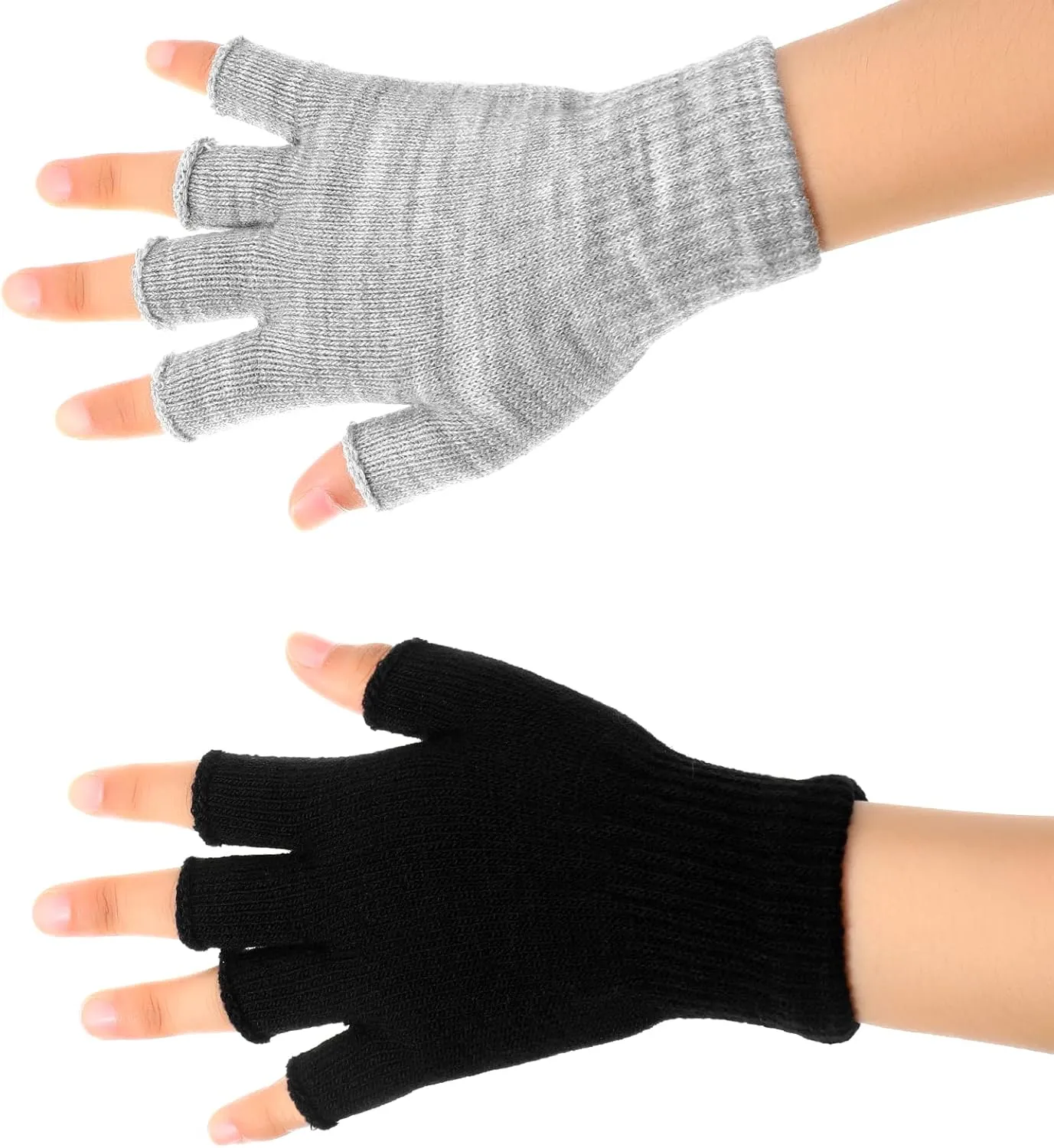 SATINIOR 4 Pairs Winter Half Finger Gloves Knitted Fingerless Mittens Warm Stretchy Gloves for Men and Women
