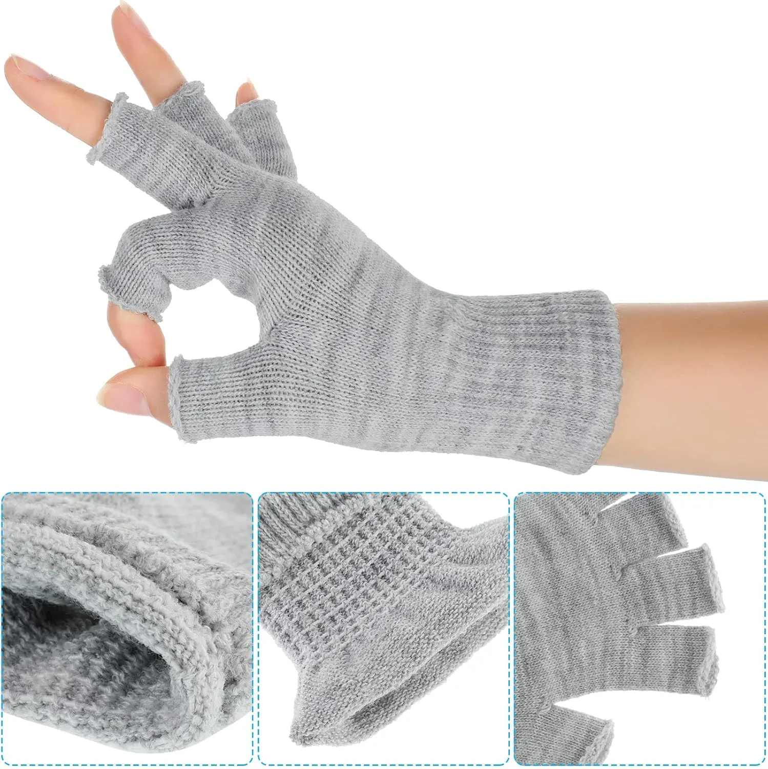 SATINIOR 4 Pairs Winter Half Finger Gloves Knitted Fingerless Mittens Warm Stretchy Gloves for Men and Women