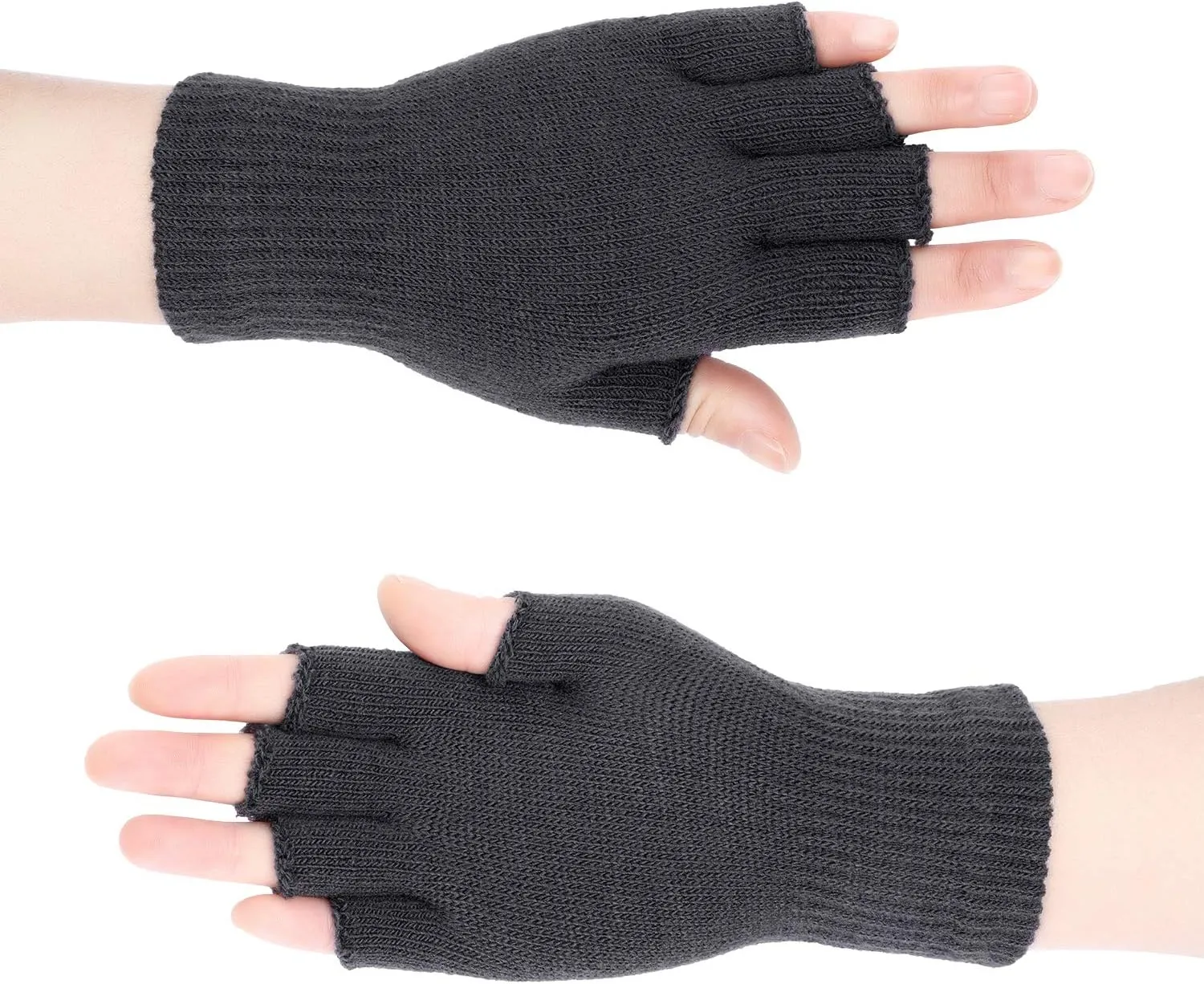 SATINIOR 4 Pairs Winter Half Finger Gloves Knitted Fingerless Mittens Warm Stretchy Gloves for Men and Women