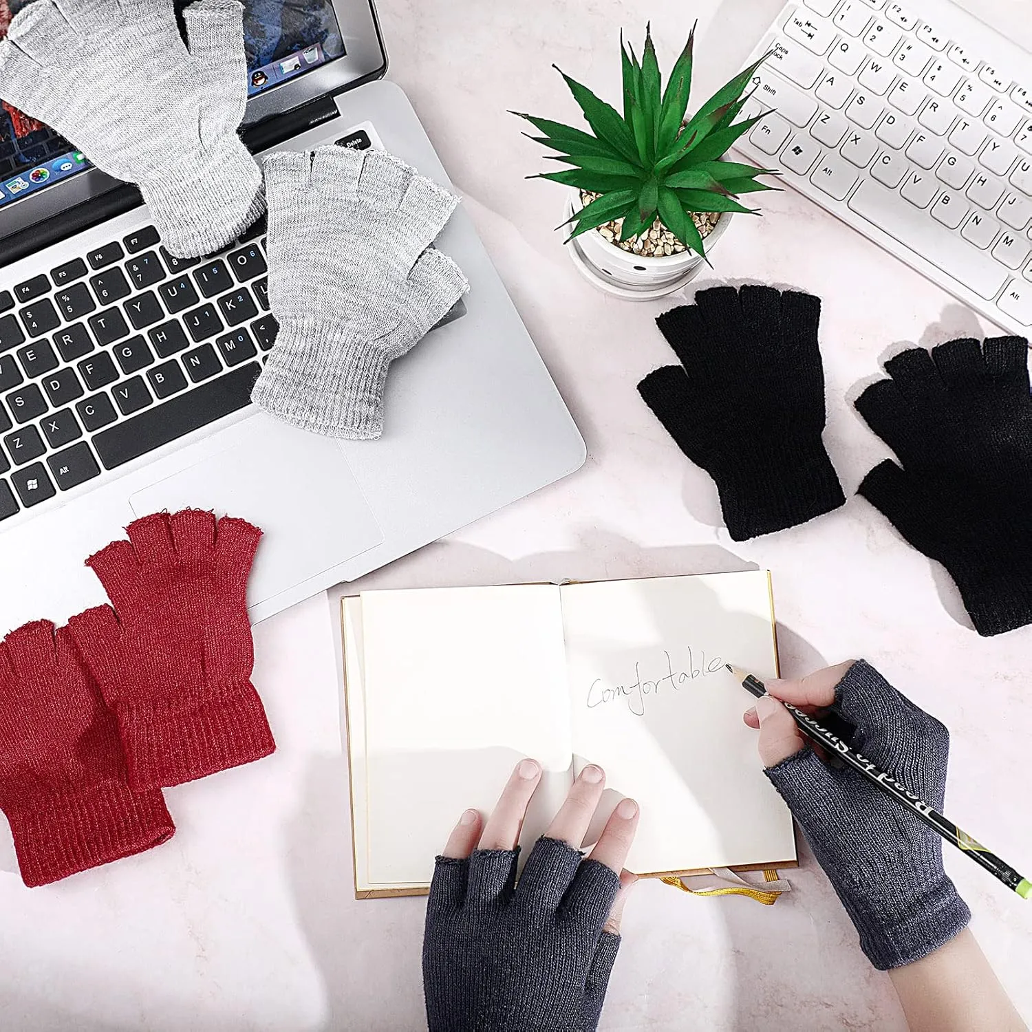SATINIOR 4 Pairs Winter Half Finger Gloves Knitted Fingerless Mittens Warm Stretchy Gloves for Men and Women