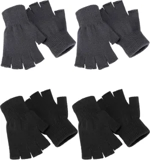 SATINIOR 4 Pairs Winter Half Finger Gloves Knitted Fingerless Mittens Warm Stretchy Gloves for Men and Women