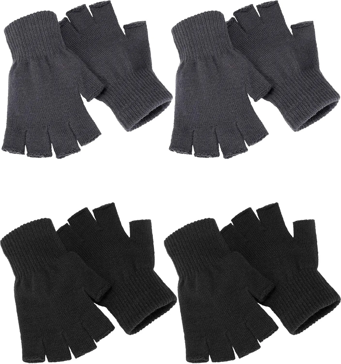 SATINIOR 4 Pairs Winter Half Finger Gloves Knitted Fingerless Mittens Warm Stretchy Gloves for Men and Women