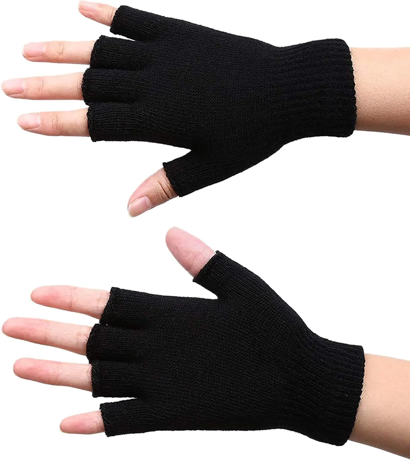 SATINIOR 4 Pairs Winter Half Finger Gloves Knitted Fingerless Mittens Warm Stretchy Gloves for Men and Women