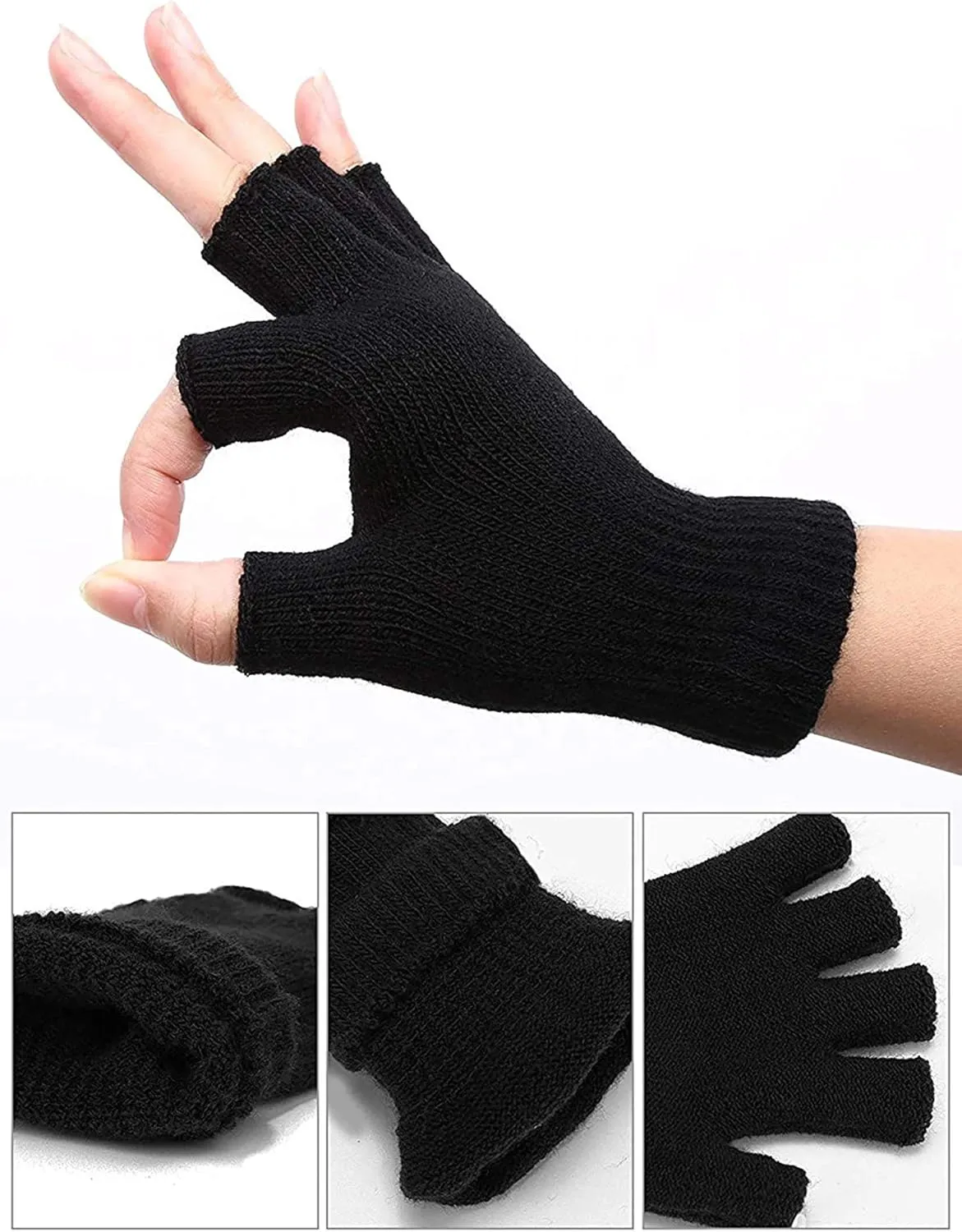 SATINIOR 4 Pairs Winter Half Finger Gloves Knitted Fingerless Mittens Warm Stretchy Gloves for Men and Women