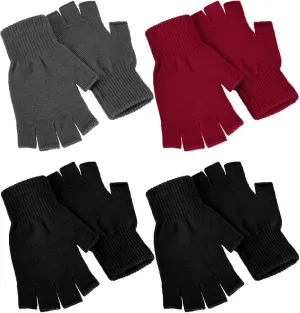 SATINIOR 4 Pairs Winter Half Finger Gloves Knitted Fingerless Mittens Warm Stretchy Gloves for Men and Women