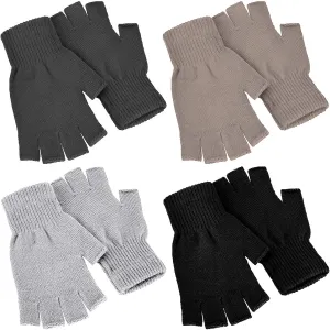 SATINIOR 4 Pairs Winter Half Finger Gloves Knitted Fingerless Mittens Warm Stretchy Gloves for Men and Women