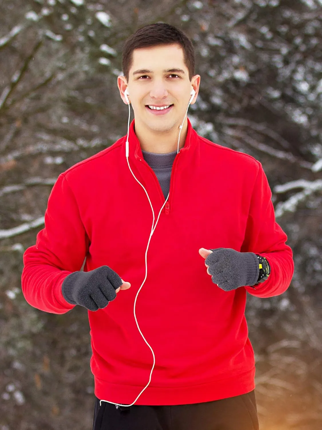SATINIOR 4 Pairs Winter Half Finger Gloves Knitted Fingerless Mittens Warm Stretchy Gloves for Men and Women