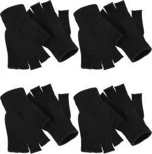 SATINIOR 4 Pairs Winter Half Finger Gloves Knitted Fingerless Mittens Warm Stretchy Gloves for Men and Women