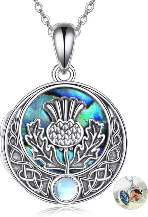 Scottish Thistle Locket Necklace Sterling Silver Locket Necklace That Holds Pictures Scottish Thistle Pendant Jewelry for Women Wife Girlfriend