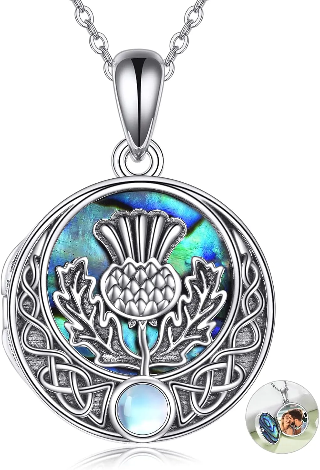 Scottish Thistle Locket Necklace Sterling Silver Locket Necklace That Holds Pictures Scottish Thistle Pendant Jewelry for Women Wife Girlfriend