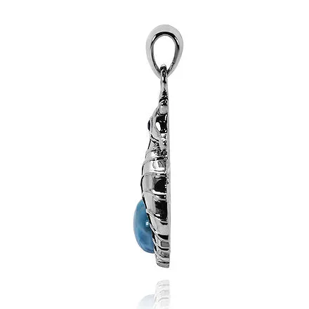 Seahorse Necklace with Larimar and Black Spinel - Miami