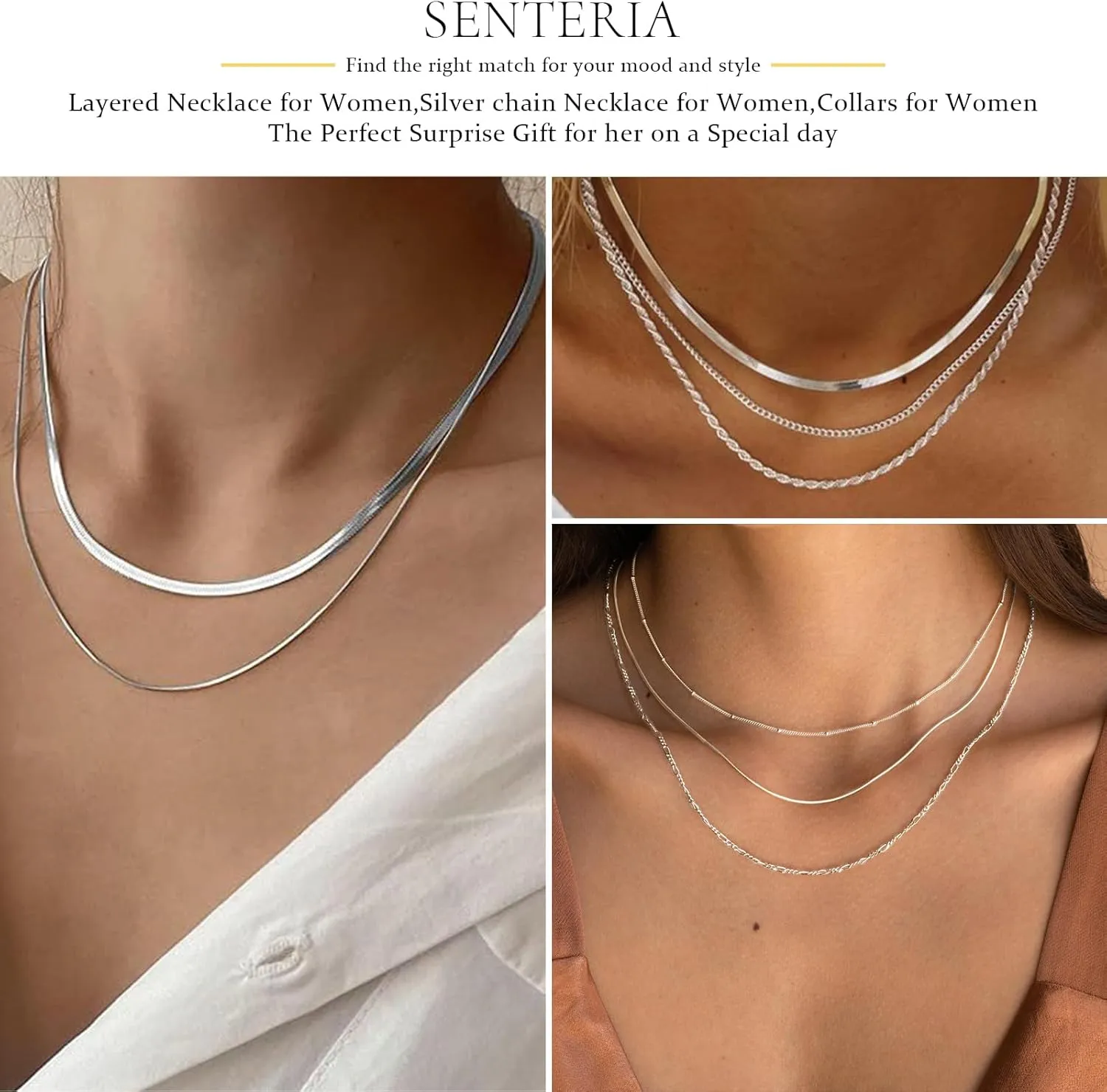 Senteria Gold Layered Necklace for Women 14KGold Plated Necklace Chain Dainty Gold Stack Long Necklaces Set for Women 3/4Pcs
