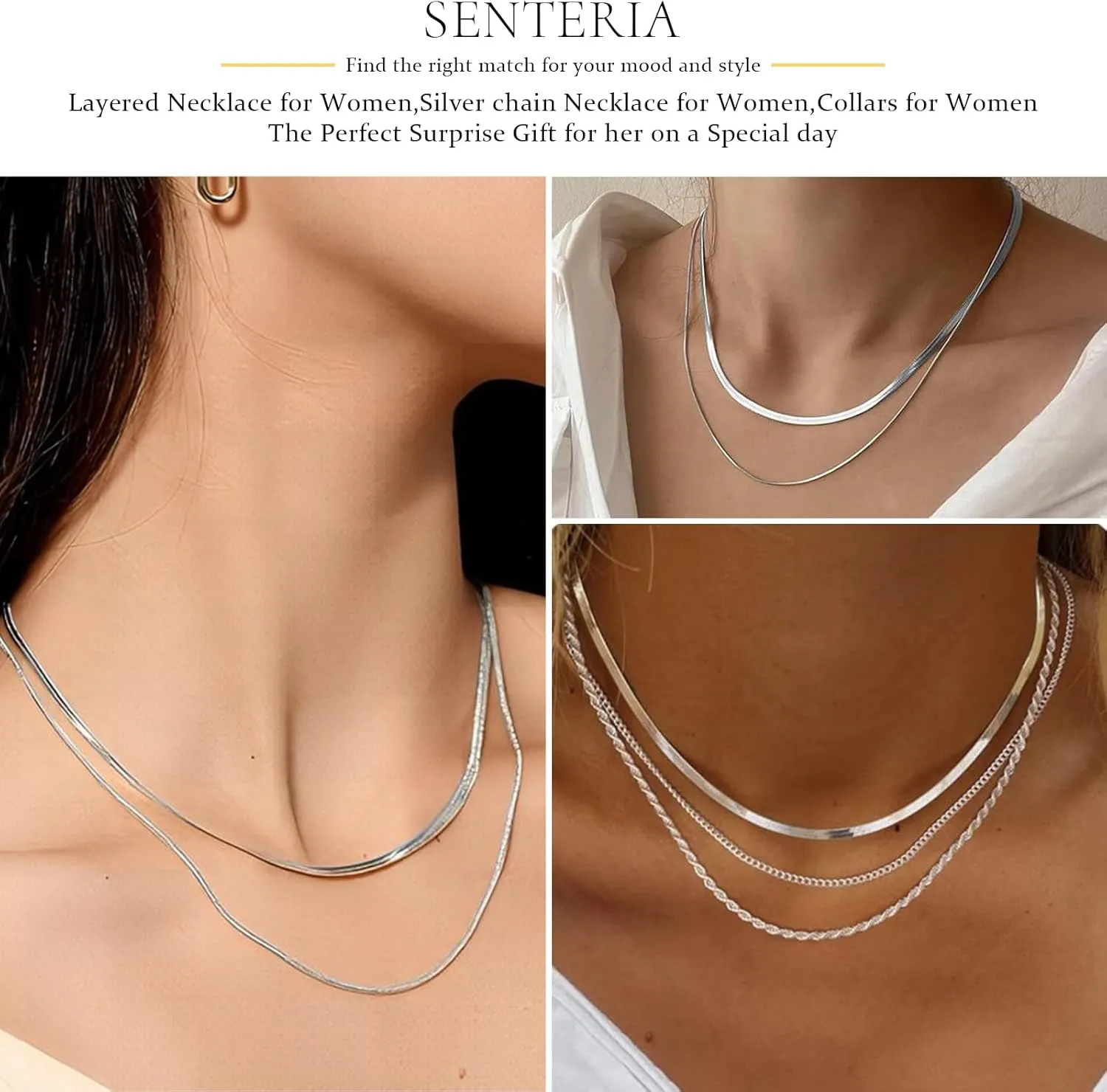 Senteria Gold Layered Necklace for Women 14KGold Plated Necklace Chain Dainty Gold Stack Long Necklaces Set for Women 3/4Pcs