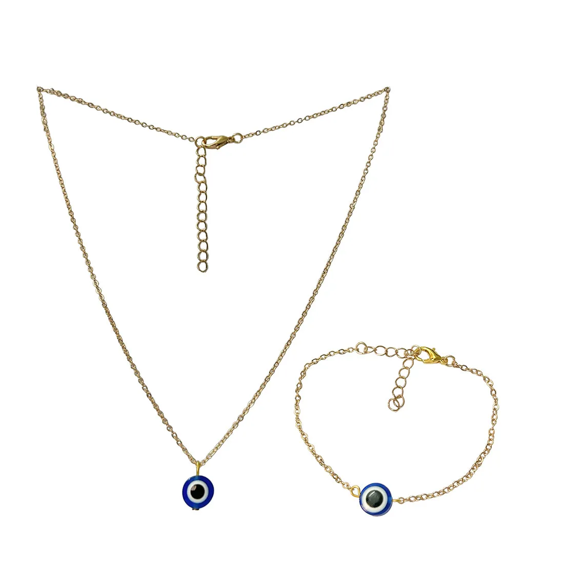Set of 2 Evil Eye Pendant Gold-Toned Necklace & Bracelet