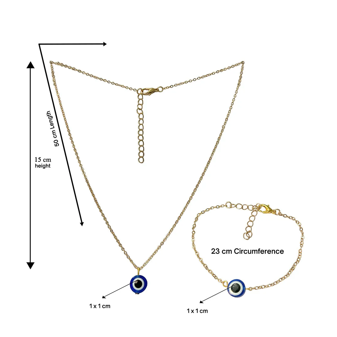Set of 2 Evil Eye Pendant Gold-Toned Necklace & Bracelet